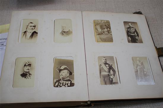A Victorian photograph album containing 224 cabinet photographs of military figures, politicians, dignitaries, etc., qto, green moroc